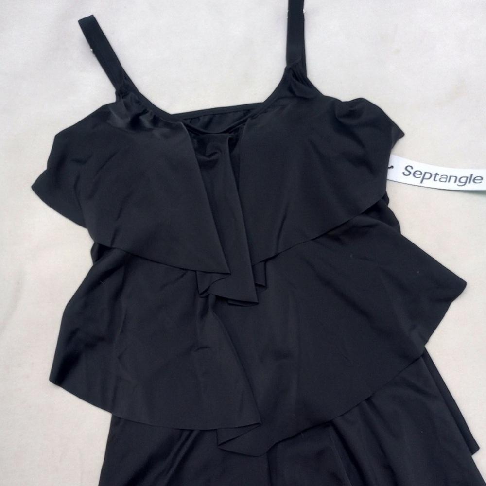 NWT Septangle Black Tiered Tankini Top, size 14 - Picture 2 of 12